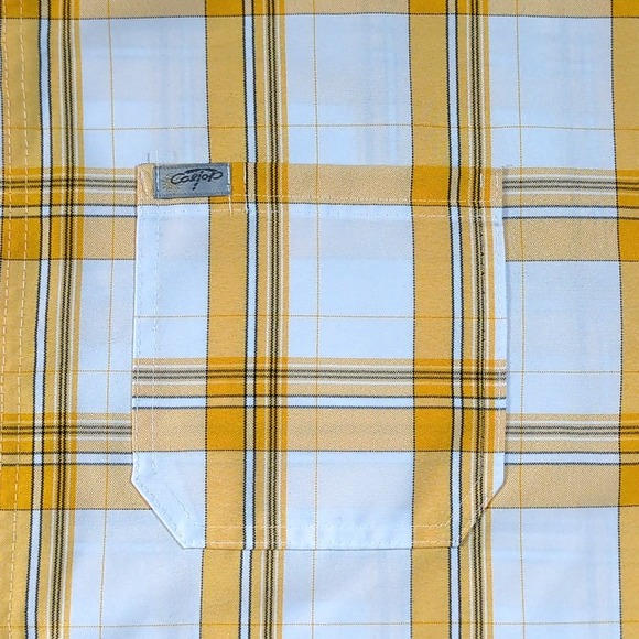 Call Top Mens 2X Plaid Short‎ Sleeve Button Up Shirt Yellow White Made in USA - Picture 4 of 7